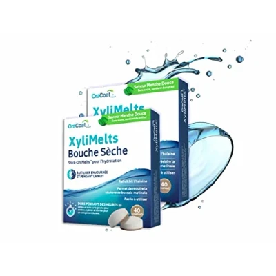 Immagine di OraCoat XyliMelts 80 compresse adesive contro la secchezza delle fauci, discrete, utilizzabili durante il sonno, vegano, menta lieve