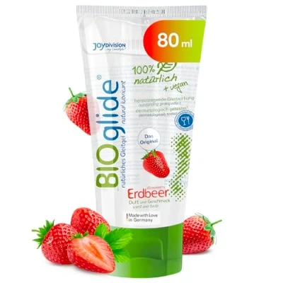 Immagine di JOYDIVISION BIOglide Original Gel lubrificante alla fragola 80 ml I 100% naturale vegano a base acqua con profumo e gusto per profilattici in lattice