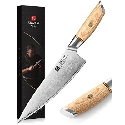 Immagine di XINZUO 21.2cm Coltello da Chef Acciaio Composto, Cucina Professionale Cuoco 10Cr15CoMoV Gyuto Affilata con Manico in Legno di Pakka