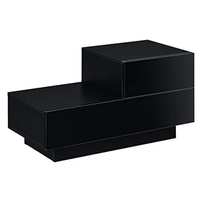 Immagine di [en.casa] Comodino da Notte a 2 Cassetti 38 x 70 35 cm Cassettiera e Portaoggetti Mobile Divano/Letto Posizione Destra Nero, Frontale Lucido