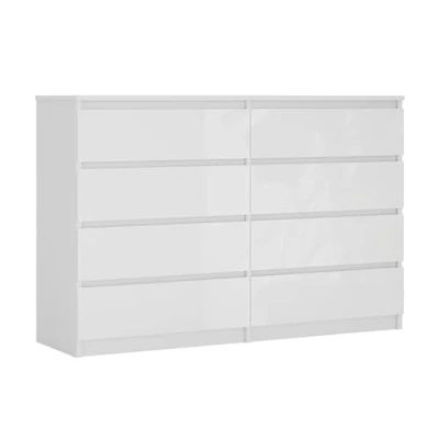 Immagine di 3E 3xE living.com Cassettiera con 8 cassetti 138 cm, Colore: Bianco opaco/Bianco lucido, L: P: 39 A: 102 cm