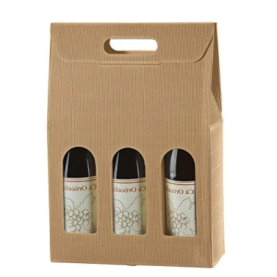 Immagine di IMBALLAGGI ALIMENTARI PZ 20 SCATOLA PORTA BOTTIGLIA (3 BOTTIGLIE) IN CARTONE ONDULATO BOX FOR BOTTLES BUSTA CARTA