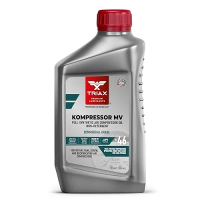 Immagine di TRIAX Kompressor MV ISO 46 Olio Completamente Sintetico per Compressori d&#039;Aria Rotativi, a Palette, Vite, Reciproci, Silenziosi e Pompe Vuoto: Alta Temperatura, Durata d&#039;Utilizzo di 20.000 Ore