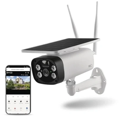 Immagine di EMOS GoSmart Telecamera di sorveglianza senza fili IP 600 Eye con WiFi e app + pannello solare, 1080p Smart Home Camera batteria, compatibile Alexa, Google Assistant, trappola ABO