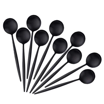 Immagine di Bisda 10 pezzi nero cucchiaino da caffè, cucchiaini tè in acciaio inox, mocca, mini cucchiaio