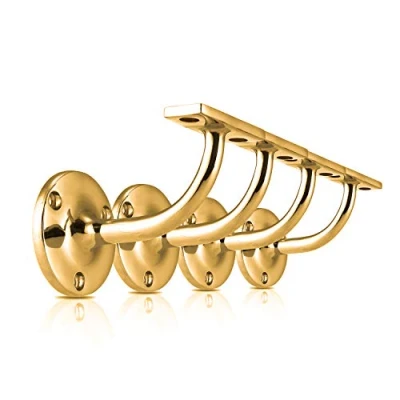 Immagine di XFORT Set Di 4 Staffe Per Corrimano, In Acciaio Resistente Corrimano Scale, Legno E Acciaio, Eleganti Ed (Ottone lucido)