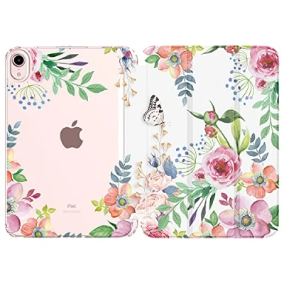 Immagine di MoKo Cover Compatibile con Nuovo iPad Mini 7 (A17 PRO) 2024, Custodia 6a Generazione 2021 (8,3 Pollici), 6, TPU Posteriore per 7, Fiori Fragranti