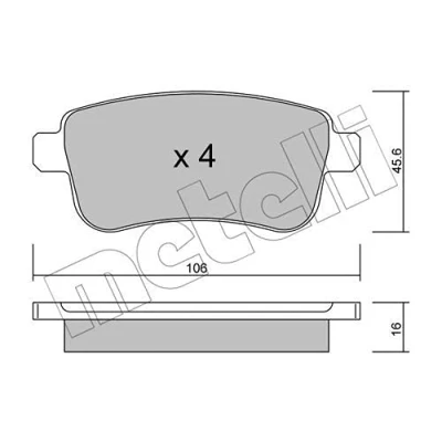 Immagine di metelligroup 22 0818 0 Pastiglie Freno Anteriori E Posteriori, Made in Italy, Pezzo di Ricambio per Auto/Automobile, Kit da 4 Pezzi, Certificate ECE R90, Prive Rame