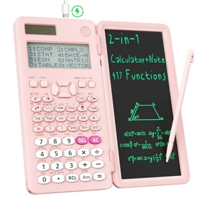 Immagine di 991ES MAX Calcolatrice scientifica da tavolo, display multiview ROATEE a 4 righe con tablet scrittura LCD cancellabile, alimentazione batteria solare blocco note per la scuola