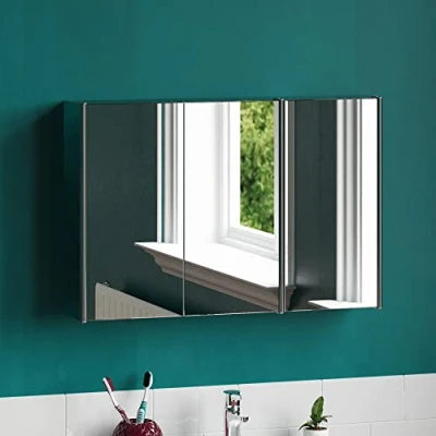 Immagine di Bath Vida Designs Tiano Armadietto da Bagno Specchio, Montaggio a Parete, in Acciaio Inox, Stile Moderno, Inossidabile, Argento, Triple Cabinet
