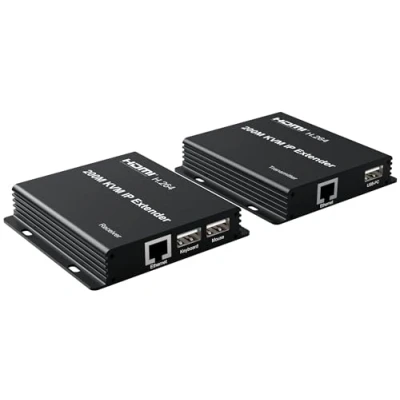 Immagine di 200M KVM IP extender, una coppia di switch Multi Gigabit via RJ45 Cat5e/6 1080p HDMI USB Ethernet extender per PC DVR loptop supporto mouse tastiera funzione touch screen (TX+RX)