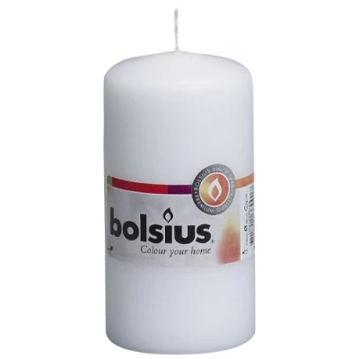 Immagine di Bolsius candele a pilastro lisce, colore bianco, set da 10 pezzi, decorative per la casa, lunghezza 33 ore, non profumate, cera naturale piante, 12 x 6 cm