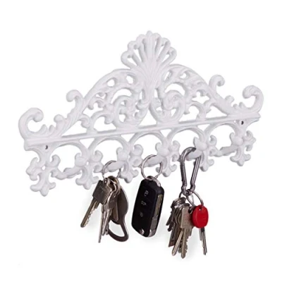 Immagine di Relaxdays Appendiabiti e Porta Chiavi in Ghisa, 5 Ganci, Stile Antico, Rustico, HxLxP: 17x35x3,5 cm, Bianco