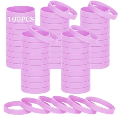 Immagine di HONTIUS 8&#039;&#039; Braccialetti In Gomma, 100 Pezzi Silicone, Viola Chiaro Vuoto Elastici di Gomma per Uomo Donna Scuola Insegnante Squadra Festa