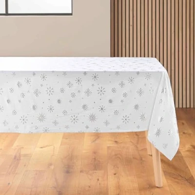 Immagine di Douceur d&#039;Intérieur Astrelia Tovaglia Rettangolare, 140 x 240 cm, Microfibra Stampata, Bianco e Argento