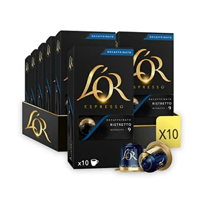 Immagine di L’OR Espresso Caffé Ristretto Decaffeinato Intensità 9 Capsule di Alluminio Compatibili con Nespresso®* 10 Confezioni (100 Porzioni)
