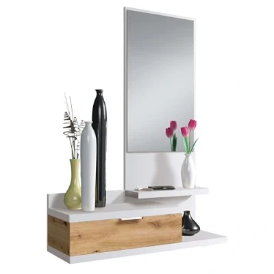 Immagine di Habitdesign 0W6744A Ingresso con Specchio, ingegnerizzato Legno, Bianco Artik E Quercia Nodi, 81 cm (ancho) x 116 (Alto) 29 (Fondo)