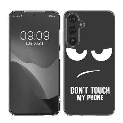 Immagine di kwmobile Custodia Compatibile con Samsung Galaxy A55 5G Cover Silicone TPU Protezione Back Case Don&#039;t touch my phone nero/trasparente