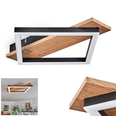 Immagine di Plafoniera LED Cascada, moderna lampada da soffitto in metallo/MDF/plastica, colore nero/effetto legno/bianco, 1 luce, 12 Watt, 1350 lumen, 3000 Kelvin