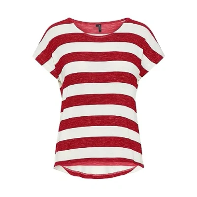 Immagine di Vero Moda Vmwide Stripe Tshirt con stampa, Donna, Taglia: Medium, Goji berry/snow white