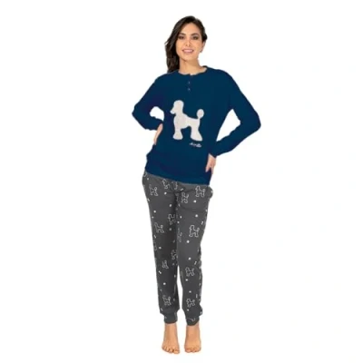 Immagine di AUSTRALIAN Pigiama Lungo Donna in Caldo Cotone Varie Taglie E Modelli, Femminile (L (46), AI178 blu/grigio)