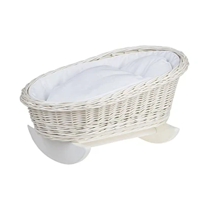 Immagine di e wicker24 Naturale Culla per Bambole in Vimini Dondolo Bambola Fatto a Mano Lettino Cucciobello Tessuto Culleta