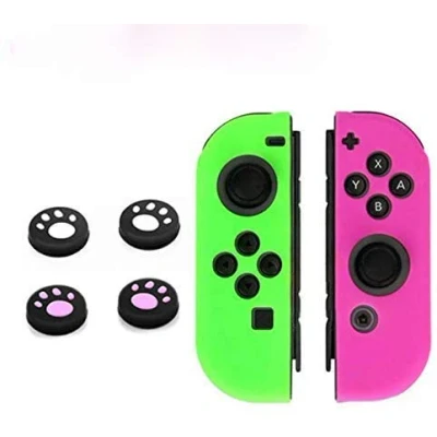 Immagine di 6 in 1 Custodia protettiva silicone per controller Nintendo Switch NS Joy Con, colore: Verde/Rosa