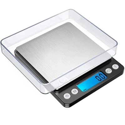 Immagine di Digital kitchen Scales 3000g / 0.1g High precision Food With Backlit LCD Display Stainless Steel Multifunctional Scale 2 Weighing Pans Batteries Included