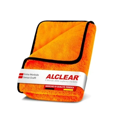 Immagine di ALCLEAR Panno per asciugare l&#039;auto XXL Premium Extra Assorbente in Microfibra 90x60 cm un&#039;asciugatura Senza Graffi Prima della lucidatura Arancione