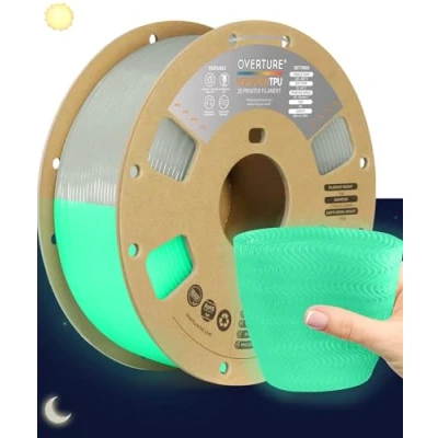 Immagine di OVERTURE TPU Filamento 1,75 mm per Stampante 3D ad alta velocità Flessibile High Speed 1kg(2.2lbs), Precisione Dimensionale +/ 0.02 (Luminous Verde)