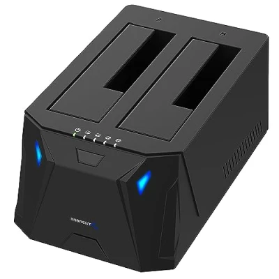 Immagine di SABRENT Docking Station SSD/Hard Disk esterno/HDD 2.5/3.5 pollici, USB 3.0 Gen 1, 2 slot per SSD/HDD, con alimentatore, SSD SATA fino a 22TB, funzione clonatore di Hard (EC HD2B EU)