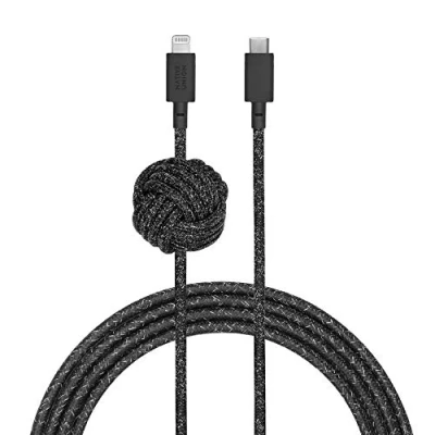 Immagine di Native Union Cavo Night 10 Piedi Rinforzato Ultra Resistente da C a Lightning [Certificato MFi] con Nodo Che Funge contrappeso Compatible iPhone 14, 13 e precedenti (Nero)