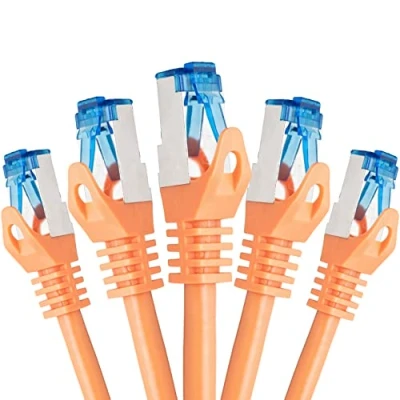 Immagine di BIGtec cavo Ethernet 5 pezzi 0,5m CAT 7 LAN RJ45 internet gigabit CAT7 di rete arancione cable Alta Velocità patch 50 centimetro