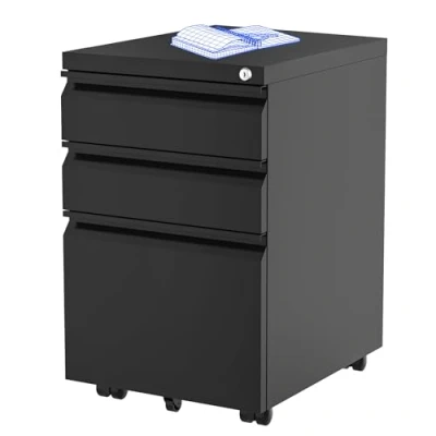 Immagine di FLEXISPOT CB32 Cassettiera da Ufficio Studio Scrivania, Mobiletto con Ruote per Documenti e Cancelleria, 3 Cassetti Serratura