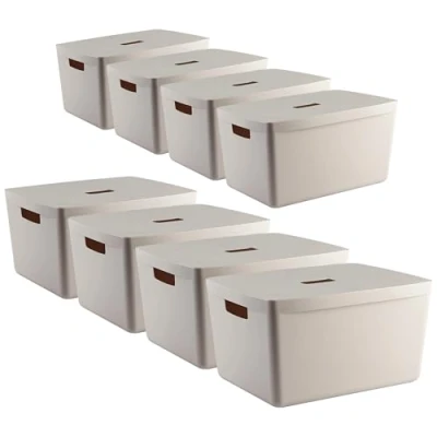 Immagine di IDEA HOME Set di 8 Scatola Immagazzinaggio Contenitori Plastica per lo Stoccaggio Organizzatore Cestini Scatole con Coperchio il Bagno Scaffale, 28L