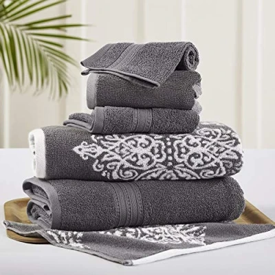 Immagine di Amrapur Overseas Artesia Damask Set di 6 asciugamani reversibili in filato tinto jacquard (platino)