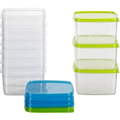 Immagine di Kigima Scatola fresca, contenitore congelatore, 0,5 l, quadrati, 11 x 6,4 cm, confezione da 10 pezzi, blu e verde