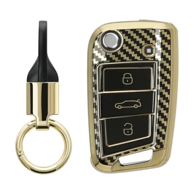 Immagine di kwmobile Cover Chiave Auto Compatibile con VW Golf 7 MK7 3 tasti Custodia Chiavi Macchina Coprichiave Copri Telecomando in Silicone TPU oro/nero