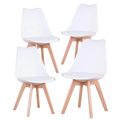 Immagine di BenyLed Set di 4 Sedie da Pranzo Moderne, con Seduta Imbottita e Gambe in Legno Faggio, Ideali per Sala Pranzo, Cucina, Soggiorno, Camera Letto, Bianco