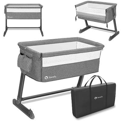 Immagine di lionelo Theo 2 in 1 Culla Co sleeping e Lettino da viaggio per neonato bambini fino 9kg Regolabile altezza Inclinazione Parete aperta rete traspirata, Materasso Zanzariera Tasche Borsa