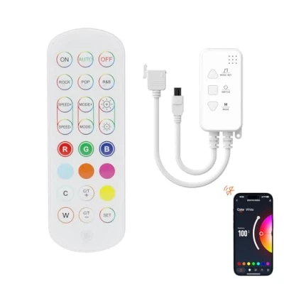 Immagine di OULARA Controller Dimmer per striscia LED RGB COB LED, con app, sincronizzazione musicale e telecomando IR aggiornare strisce da 4 pin 10 mm su connessione Bluetooth/2,4 G Wi Fi