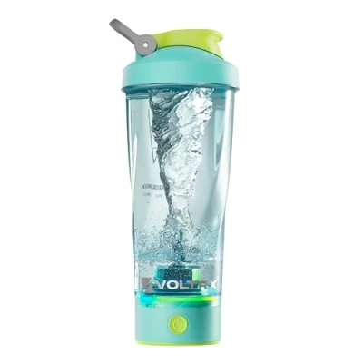 Immagine di VOLTRX VortexBoost Bottiglia per shake di proteine ricaricabile USB C, portatile, frullati e ricambio pasti, senza BPA, impermeabile, base leggera colorata, ciano