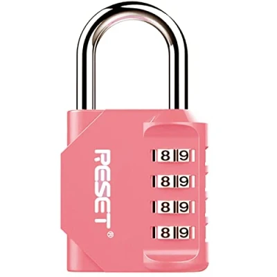 Immagine di RESET 060 Lucchetto a combinazione 4 cifre Universale per interni ed esterni Ideale scuole, palestre, armadietti, cassette attrezzi, recinzioni, cancelli e bagagli Rosa