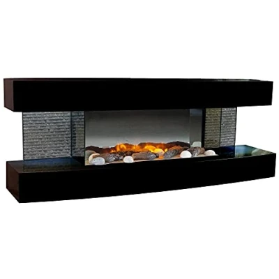 Immagine di CHEMIN&#039;ARTE Camino elettrico Lounge effetto fiamma LED da parete nero 120cm Telecomando, Caminetto con Timer e Controllo Automatico di Temperatura