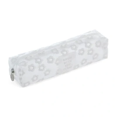 Immagine di Miquelrius astuccio ovale con fiori ricamati, 1 scomparto, dimensioni 200 x 45 mm, materiale poliestere, chiusura zip, maniglia in metallo, bianco, PORTATODO BIANCO