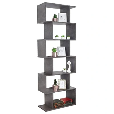 Immagine di RICOO Libreria scaffale 192 x 70 25 cm WM070 BG Scaffalatura con 6 ripiani Grigio cemento
