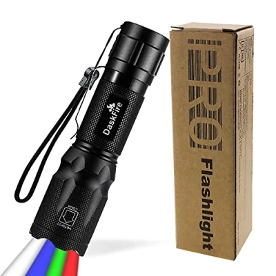 Immagine di Torcia LED 4 in 1 Super Bright 900 Lumen Luce rossa e verde blu multifunzione portatile Messa a fuoco regolabile tascabile impermeabile