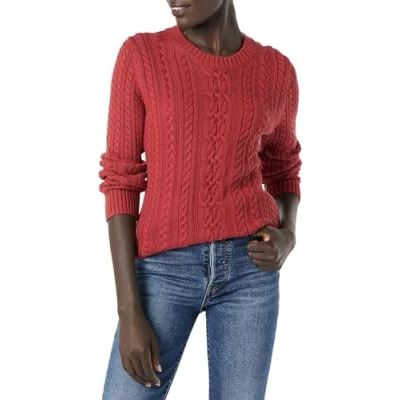 Immagine di Amazon Essentials Maglione da Pescatore A Girocollo Coste Manica Lunga (Disponibile in Taglie Forti) Donna, Rosso Scuro, 4XL Plus