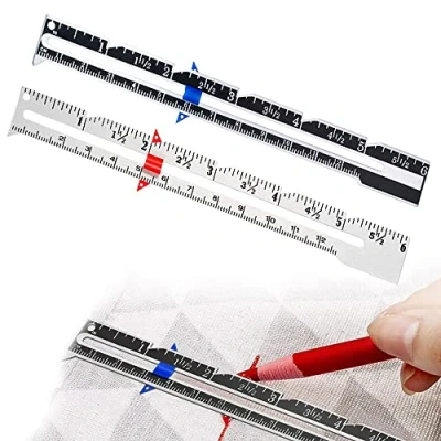 Immagine di 2 Pezzi Righello Calibro per Cucito, Scorrevole, Cucito Strumento di Misura, Lavoro Maglia, Misurazione, Forniture Principianti (Bianco, D&#039;argento)