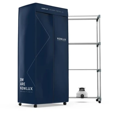 Immagine di Newlux Asciugatrice elettrica portatile Secadry XXL Blu, asciugacapelli con ventilazione, 1200 W, grande capacità 15 kg, timer 180 min, 4 livelli, silenzioso, asciugatrice, armadio, stendibiancheria